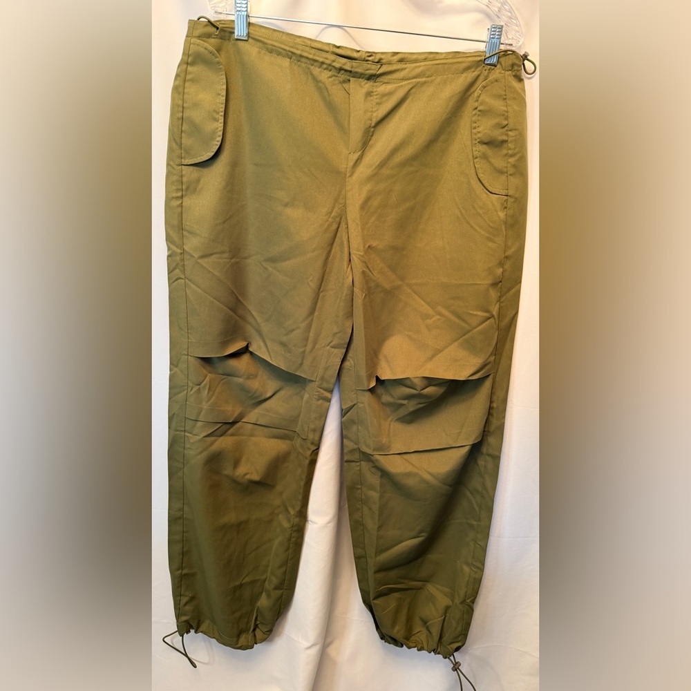 Fore Collection Size XS Oversized Wide Leg Pants Cinch‎ Waist Olive Green Nylon